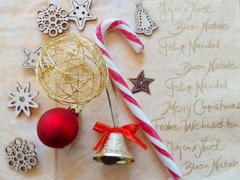 Close-up of christmas decoration on table