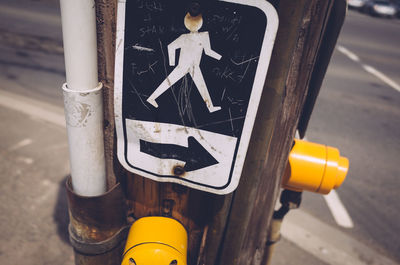 Close-up of road sign on street