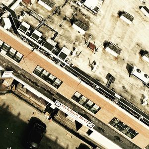 High angle view of people in city