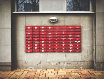Close-up of red brick wall