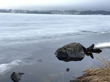 Scenic view of sea against sky during winter