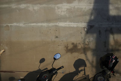 High angle view of motorcycle on street