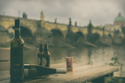 Close-up of wine bottles