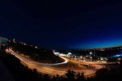 Light trails on road at night