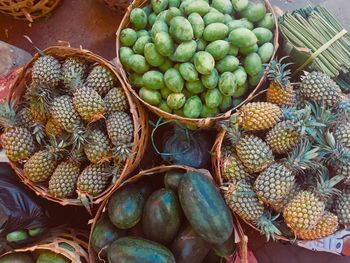 High angle view of fruits for sale at market