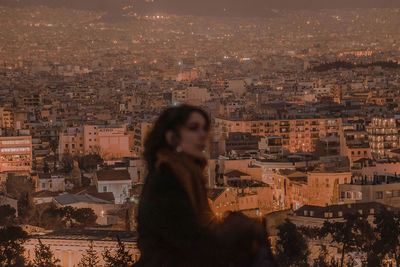 High angle view of city at night