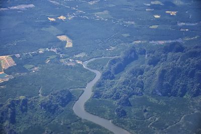 High angle view of river amidst land