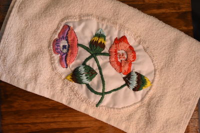 High angle view of multi colored flower on table