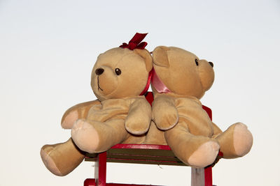 Close-up of stuffed toy against white background