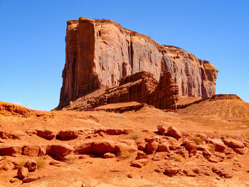 Rock formations against clear sky monument valley