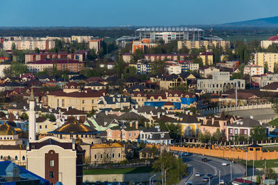 High angle view of townscape against sky