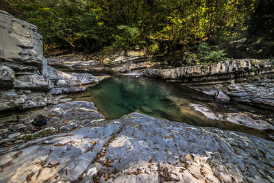 River flowing through rocks in forest