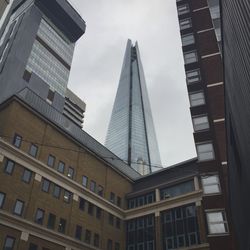 Low angle view of shard london bridge against sky