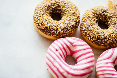 Close-up of donuts on white background