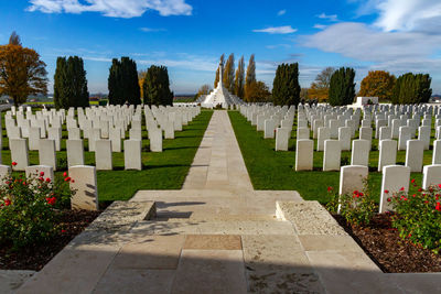 Panoramic view of cemetery against sky