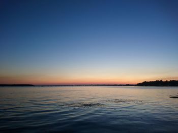 Scenic view of sea against clear sky at sunset