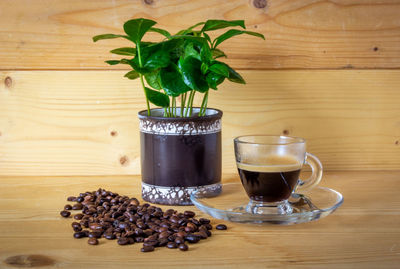 Close-up of coffee cup on table