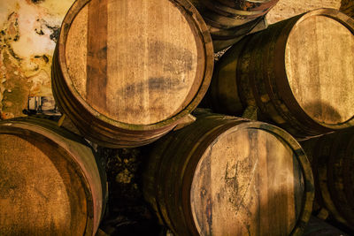 Full frame shot of wine bottles