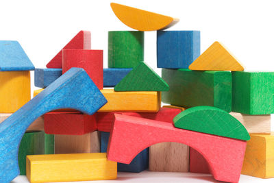 Close-up of multi colored toy on wooden floor