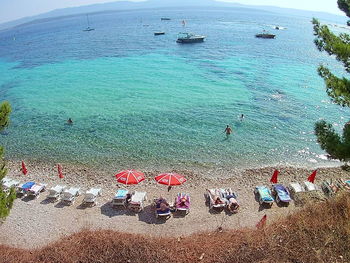 High angle view of people on beach