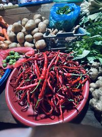 High angle view of vegetables for sale at market stall