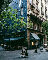 Trees and buildings in city