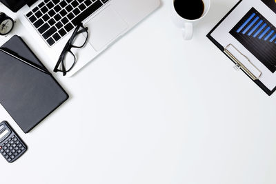 High angle view of mobile phone on table