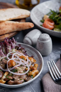 Close-up of food served in plate