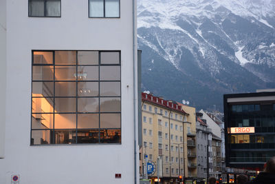 Buildings in city during winter