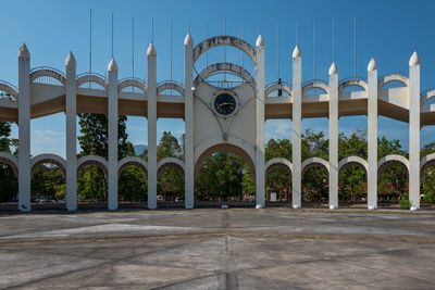 Entrance of building against clear sky