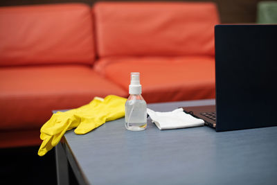 Close-up of laptop on table at home