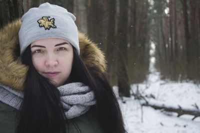 Portrait of a woman in snow