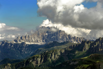 Alpine valley panorama in val badia dolomite, trentino, italy