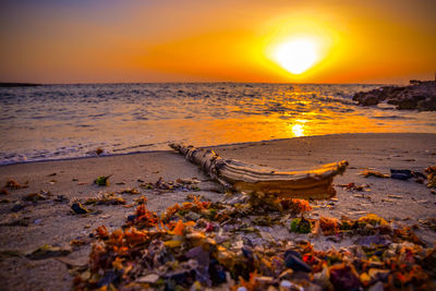 Scenic view of sea against sky during sunset