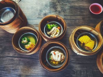 High angle view of food on table