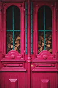 Close-up of red door