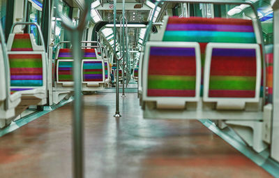 Close-up of empty seats in train