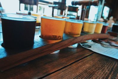 Close-up of beer on table