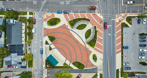 High angle view of buildings in city