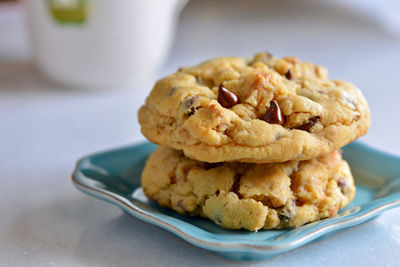 Close-up of cookies in plate on table