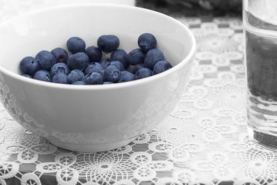 Blueberries in bowl on table