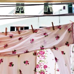 Bed sheet drying on clothesline