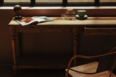 Empty chairs and table in restaurant