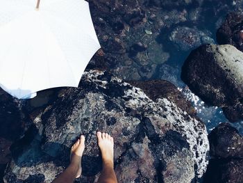 Low section of person standing in water