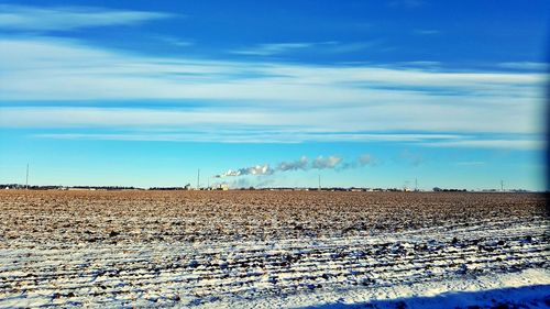 Scenic view of field against sky during winter