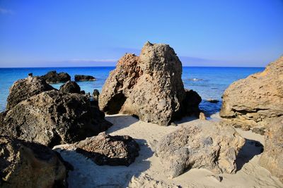 Scenic view of sea against clear blue sky