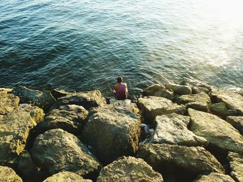 Scenic view of rock formation in sea