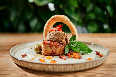 Close-up of food in plate on table