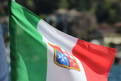 Close-up of italian flag on a boat on lago maggiore