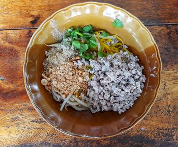 High angle view of meal served in bowl